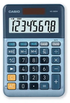 Produktbild von Casio MS-88EM, Desktop, Display-Rechner, 8 Ziffern, Batterie/Solar, Blau