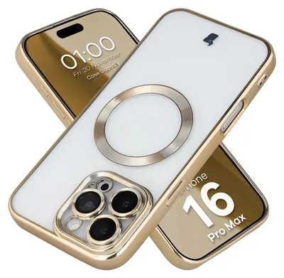 Produktbild von Handyhülle mit Kameraschutz und Magnetring für iPhone 16 Pro Max, Bizon Case GuardO, Transparent-Golden