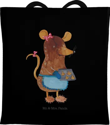 Produktbild von Mr. & Mrs. Panda Jutebeutel Maus Kekse - Schwarz - Geschenk, Tasche, Winter, Weihnachten, Plätzchen, Beutel, Laptoptasche, Backen, Tote Bag, Einkaufstasche