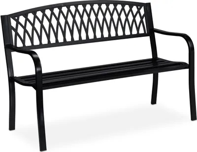 Immagine prodotto di Panchina da giardino Relaxdays, a due posti, robusta, design rustico, comoda, in metallo, dimensioni: 87 x 127 x 60 cm, nera
