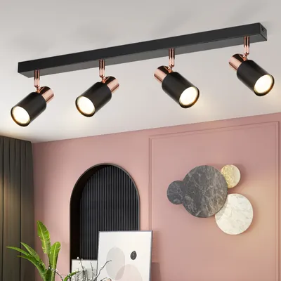 Zdjęcie produktu dla ZMH reflektor sufitowy 4 płomienie LED lampa sufitowa GU10 czarny reflektor ścienny 355° obrotowy reflektor sufitowy korytarz do kuchni salon bar (bez żarówki)