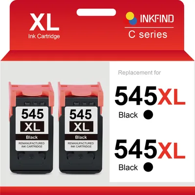 The image shows the packaging of two black ink cartridges, with text and branding visible.