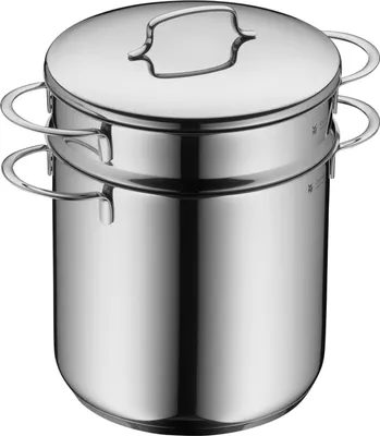 Zdjęcie produktu dla Pastapan, 2-częściowy, średnica 18 cm, ok. 3 litry, możliwość sztaplowania, rant wylewki, pokrywka ze stali nierdzewnej Cromargan, polerowana, nadaje się do indukcji, można myć w zmywarce