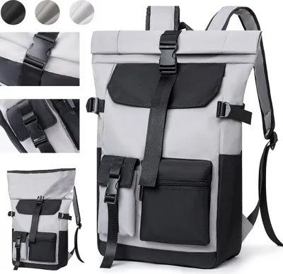 Produktbild von 7MAGIC Rolltop Rucksack Herren Damen 26L, Handgepäck Groß Laptop Rucksack Wasserdichter mit 15.6 Zoll Laptopfach, Reiserucksack Rucksäcke Schulrucksack für Reisen Schule Studium, Grau