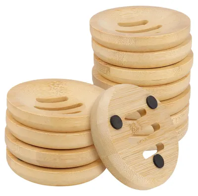 Image de Lot de 12 porte-savons en bambou avec égouttoir