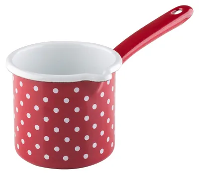 Obrázek produktu pro Nerezová ocelová mísa, objem 0,75 l, průměr 10 cm, výška 10 cm, smaltovaná červeno-bílá