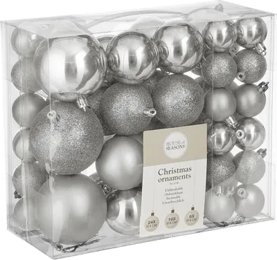 Produktbild von House of Seasons Weihnachtskugeln aus Plastik - 46 Stück - Ø4, 6, 8 cm - Silber