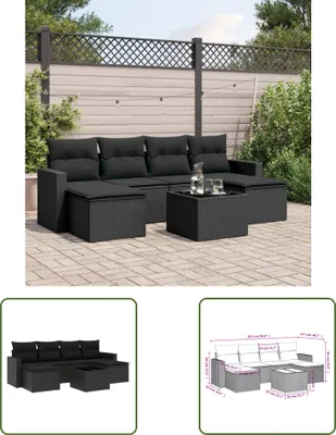 Produktbild von The Living Store 7-tlg. Garten-Sofagarnitur mit Kissen Schwarz Poly Rattan
