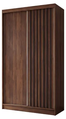 Image de Armoire coulissante Erika de 120 cm, avec lamelles, sans miroir. Comprend une barre de vêtements et un espace de rangement. (Couleur : Noyer Warmia, noir)