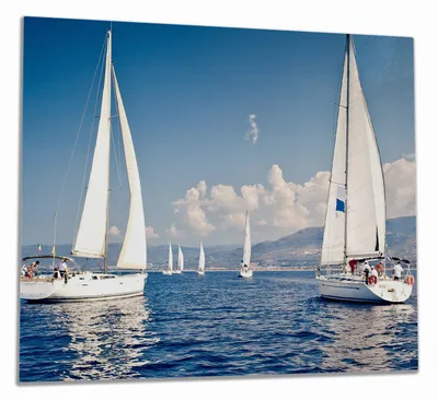 Produktbild von Wallario Herdabdeckplatte aus Glas, Größe 60 x 52 cm 1-teilig, Motiv Segelschiff auf dem Mittelmeer