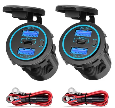 12V USB-C Einbau-Autolader PD3.0, 30W, 2er-Pack, wasserdicht