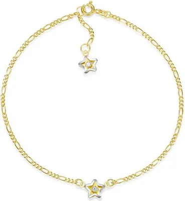Produktbild von SILBERKETTEN STORE Figarofußkette 2mm mit 2 Sternen - echt 585 Gold, Länge wählbar - 23cm