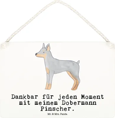 Produktbild von Mr. & Mrs. Panda Schild Dobermann Pinscher Moment DIN A6 - Weiß - Geschenk, Türschild, kleine aufmerksamkeit, Wandbild Holz, holzbild, Holzschild