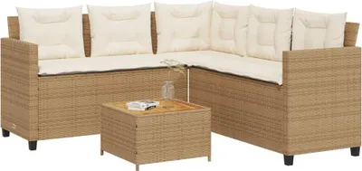 Zdjęcie produktu dla vidaXL Sofa ogrodowa w kształcie litery L ze stolikiem i poduszkami Beżowy polirattan