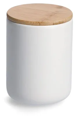 Produktbild von ZELLER 19856 Vorratsdose 650 ml Keramik, weiß mit Bambusdeckel, ca. Ø 10 x 13,5 cm