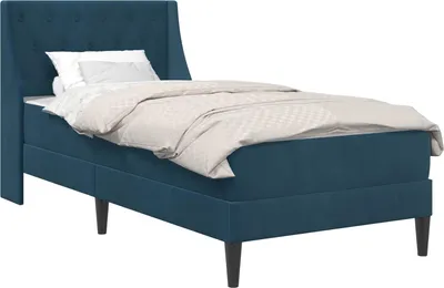 Image de Cadre de lit avec matelas Bleu 100 x 200 cm Velours