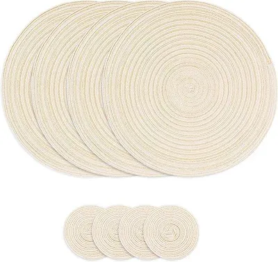 Productafbeelding van Set van 4 Geweven Katoenen Placemat en Onderzetter Set - Hittebestendige en Wasbare Tafelmatten voor Eettafel