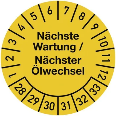 Produktbild von Dreifke® Prüfplakette Nächste Wartung/Nächster Ölwechsel 2028-2033, Dokumente...