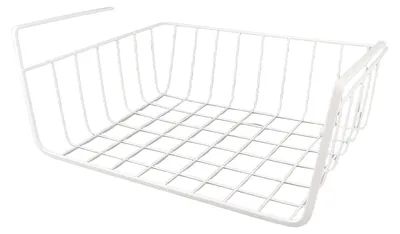Imagen del producto de Cesta de almacenamiento para debajo de estantes, de uso múltiple, completamente metálica, ideal para la cocina, la oficina, la despensa, el escritorio o la estantería. Color: blanco