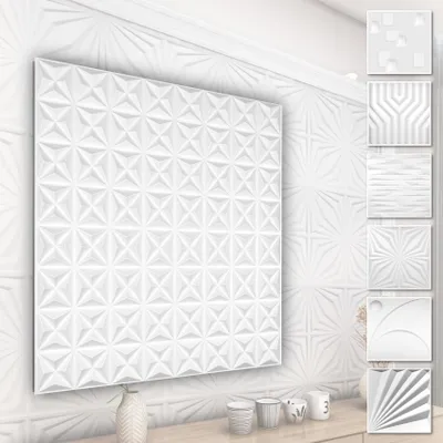 Produktbild von HEXIM 3D Wandpaneele, PVC Kunststoff weiß - Abstrakt Design Paneele 50x50cm Wandverkleidung (2QM HD003-1) Wandverkleidung Wandplatten