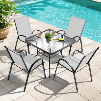 Produktbild von 5-teiliges Outdoor Esssets, Gartentisch und 4 stapelbare Gartenstühle