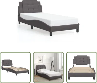 Produktbild von The Living Store Bettgestell mit Kopfteil Grau 80x200 cm Kunstleder