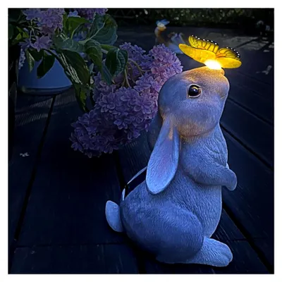 Produktbild von Garten Dekoration mit Kaninchenstatue und Solarlampe – Figuren aus Harz für Hasenliebhaber, Geschenkidee für Terrasse, Hof, Rasen, Veranda, Garten