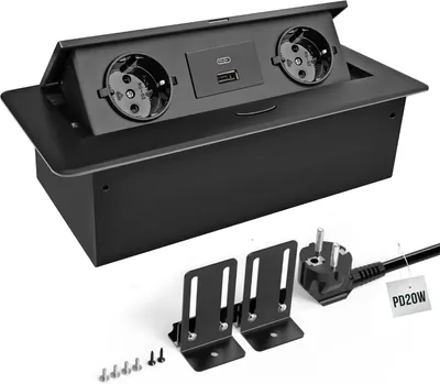 Produktbild von Einbausteckdose – Unterputzsteckdose mit USB-C PD20W – Schwarz