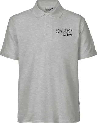 Produktbild von Huuraa Herren Polo Shirt Schwester mit Herz M Sport Grey Bio Baumwolle Fairtrade Poloshirt Geschenkidee