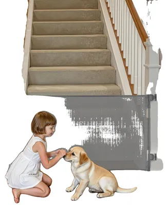 Image de Barrière bébé rétractable VEVOR Barrière pour chiens extensible à 185 cm de large / 795 mm de haut, Barrière de sécurité pour escaliers avec serrure de sécurité, Barrière de sécurité en maille filet pour escaliers couloirs intérieur/extérieur, grise