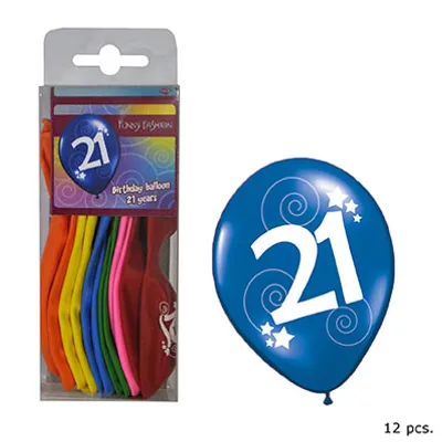 Produktbild von 12 Bunte Luftballons mit Zahl 21