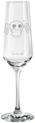 Produktbild von Mr. & Mrs. Panda Champagnerglas Spinne Agathe Sandwich - Transparent - Geschenk, Glück, Alles Wird gut, Mut, graviertes sektglas, Kelchglas, Hunger, Glas, Lebensfreude