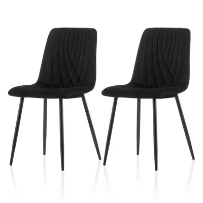 Two black chairs are shown against a white background.