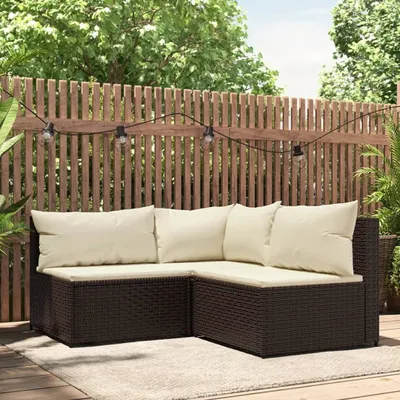 Produktbild von 2024 Moderne Gartensofas 3-tlg. Garten-Lounge-Set mit Kissen Braun Poly Rattan 479919