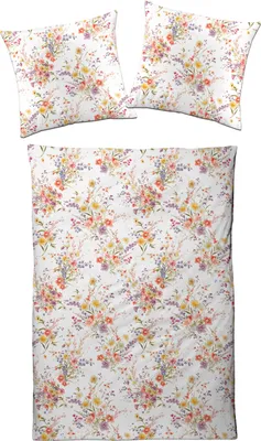Produktbild von Traumschloss Satin Bettwäsche Garnitur - bunte Sommerblumen 155 x 220 cm bunte Sommerblumen, heller Hintergrund