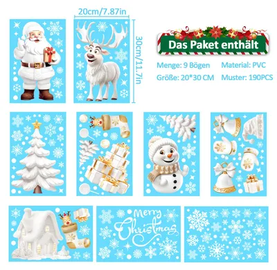 Produktbild von Fensterbilder Weihnachten Selbstklebend Weihnachtsdeko Fenster, Fenstersticker Weihnachten Fensteraufkleber Weihnachten Fensterbild, Wiederverwendbar Weihnachts Fensterbilder Winter für Fensterdeko