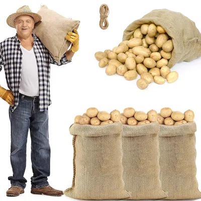 Produktbild von Jutesäcke dick, robust und biologisch abbaubar, 4er set Kartoffelsack,Pflanzsack,Getreidesack mit 10m kordel, lagerung, garten, sackhüpfen spiel