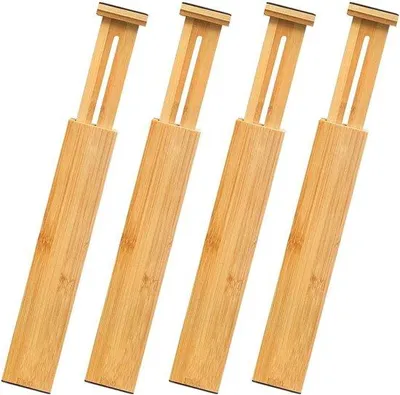 Produktbild von Famanu Ladeverteilerset 4er Pack - Verstellbare Bambus-Organizer für Schubladen