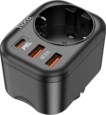 Produktbild von HOCO charger multifunctional charger Type C PD 20W + 2x USB QC3.0 3A + socket NS3 schwarz