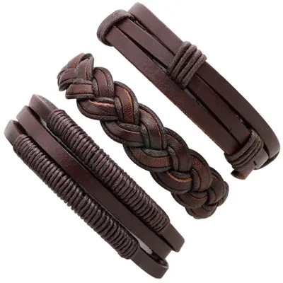 Image de Bracelets en Cuir Marron pour Hommes - Élégance Naturelle KP34421