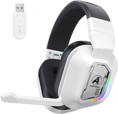 Produktbild von Gaming Headset mit Mikrofon, 2,4 GHz Gaming Kopfhörer für PS5, PS4, PC, Switch, Mac, Faltbarer Geräuschunterdrückung Bluetooth Kopfhörer mit LED Licht