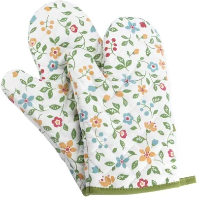 Produktbild von Ofenhandschuhe 2 Stück, Verdickte Hitzebeständige Küchenhandschuhe Mit Blumenmuster, Für Ofen Backofen Und Herd