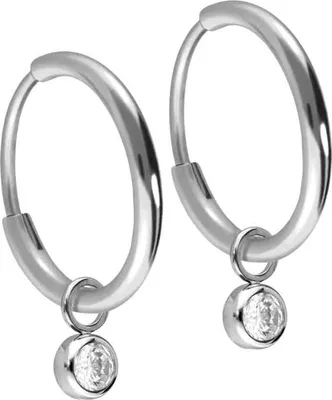 Produktbild von Titan Ohrclicker Creolen RUNDER KRISTALL Silber Innendurchmesser: 12mm | Designstärke: 1,6mm | Kristallgröße: 4mm