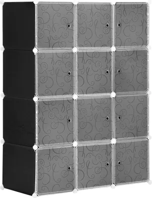 Produktbild von DIY-Regalsystem, Würfelkleiderschrank mit Kleiderstange, PP, schwarz-weiß