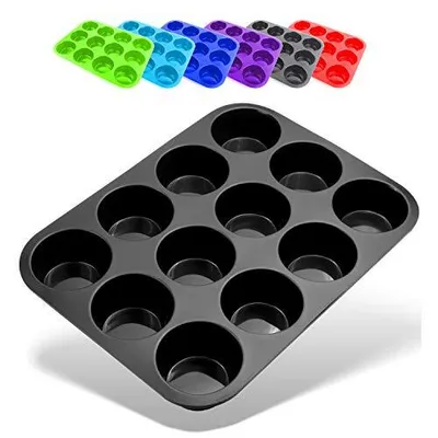 Produktbild von Belmalia Silikon Muffinform, 12 Muffins, antihaftbeschichtet, Cupcakes Brownies Kuchen Pudding Schwarz