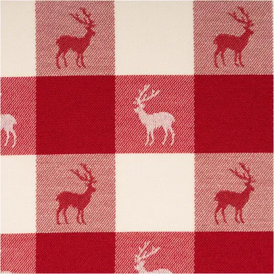 Produktbild von Jacquard Dekostoff Hirsche Karo rot-weiß 140 cm breit