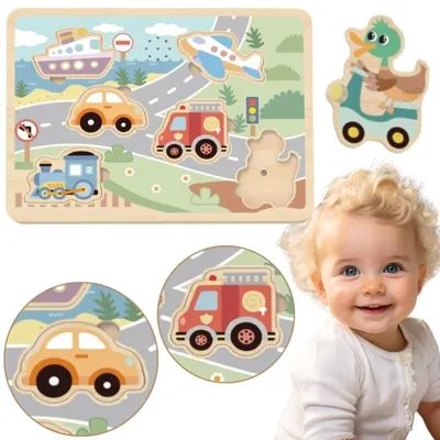 Obrázek produktu pro Dřevěná interaktivní puzzle vozidla Tooky Toy