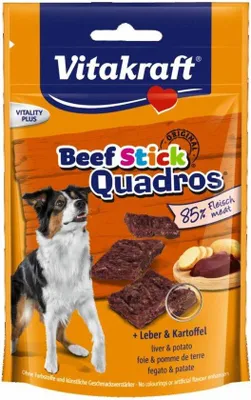 Produktbild von Vitakraft Beef Stick Quadros + Leber & Kartoffel, Universal, jede Rasse, Rind, Leber, Kartoffel, 70 g