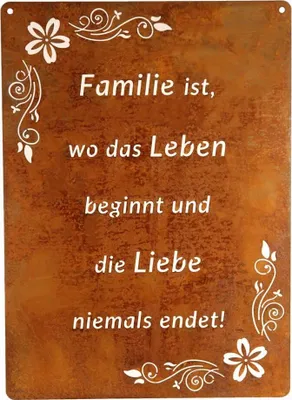 Produktbild von Schild Spruchtafel rostiges Gartenschild Edelrost Rost zum hängen Gartendeko 29x21cm, Familie ist wo das Leben