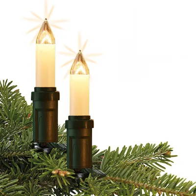 Produktbild von Hellum Weihnachtsbaum Lichterkette Außen, 15 Kerzen, 14m beleuchtet, mit teilbarem Stecker und Clip, wetterfest